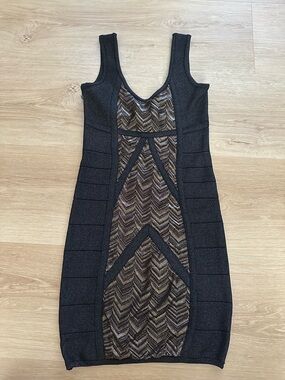bebe Black Dress with Brown Chevron Panel